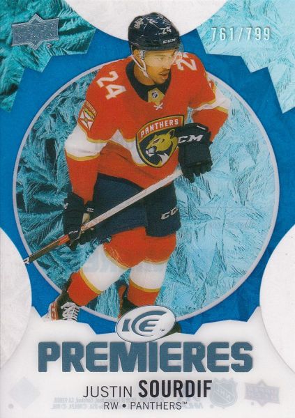 insert RC karta JUSTIN SOURDIF 23-24 UD Ice Premieres Blue /799